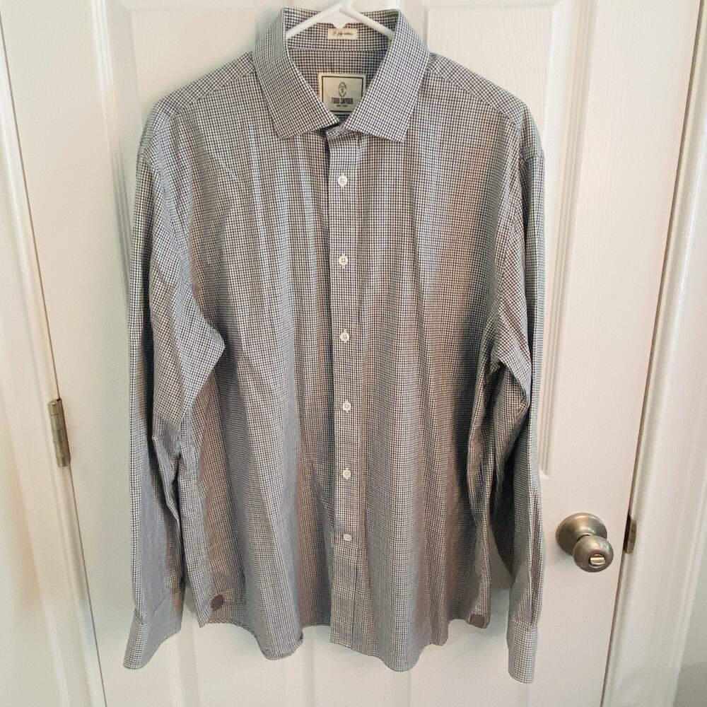 Todd Snyder NY Shirt Men’s 17 34/35 2 Ply Button Up Gingham Shirt Green Blue
